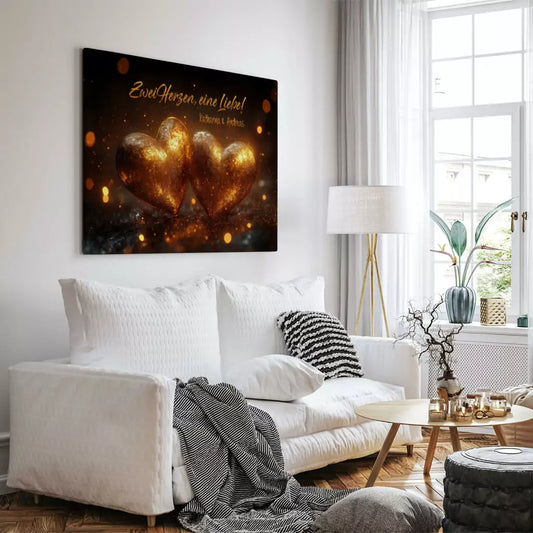 Personalisierte Leinwand Goldherzen