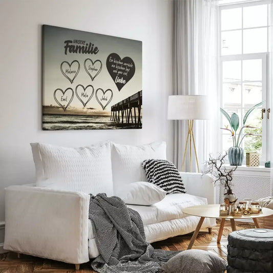 Personalisierte Leinwand ’Familien - Herzen - Meer s/w’ 2
