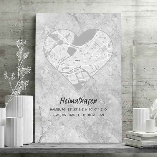 Personalisierte Leinwand ’Herzkarte’ - 20 x 30cm / Grau