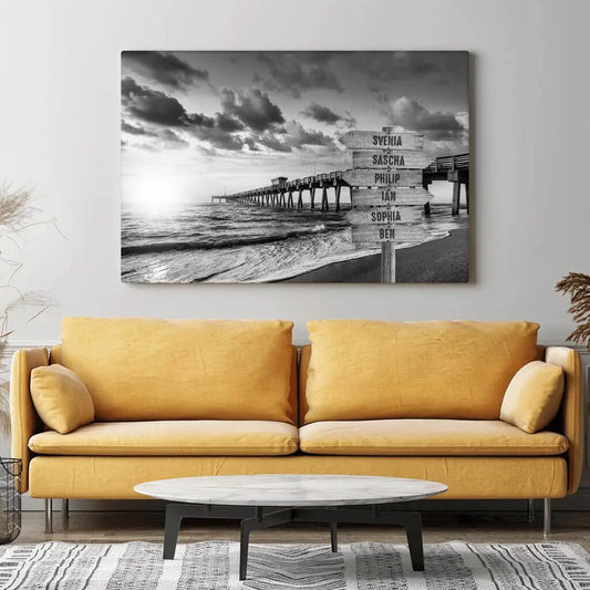Personalisierte Leinwand ’Pier schwarz/weiß’