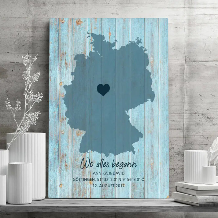 Personalisierte Leinwand ’Herzensort’ - 20 x 30cm / Stil 1