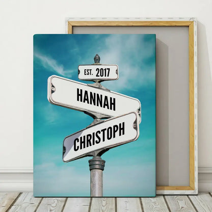 Personalisierte Leinwand ’Retro Straßenschild für Paare’ - 20 x 30cm