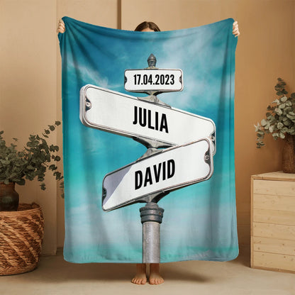 Personalisierte Decke "Retro Straßenschild"