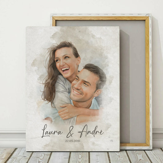 Personalisierte Paar-Leinwand im Aquarell-Stil