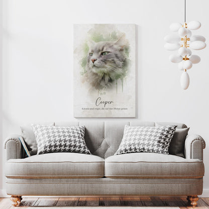 Personalisierte Leinwand - Deine Katze im Aquarell-Stil