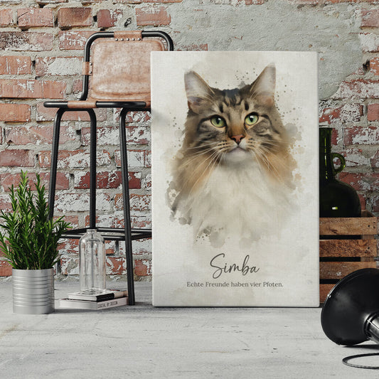 Personalisierte Leinwand - Deine Katze im Aquarell-Stil