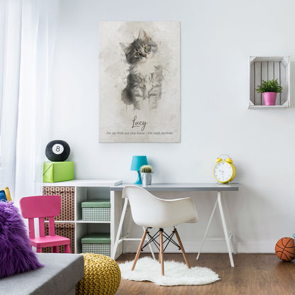 Personalisierte Leinwand - Deine Katze im Aquarell-Stil